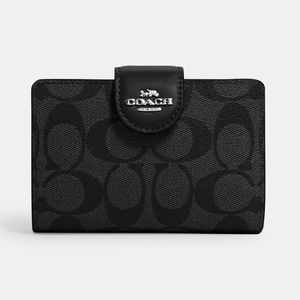 Coach - Medium Corner Zip Wallet in Signature Canvas, Black
